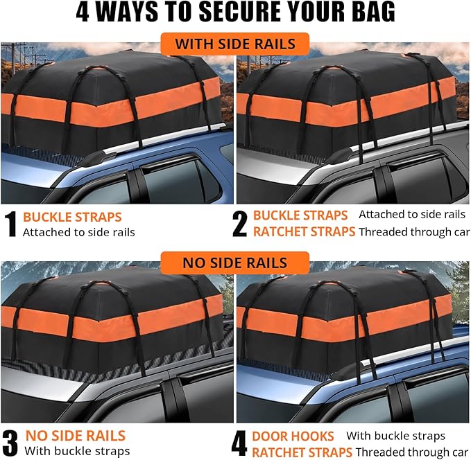 GarveeTech Car Rooftop Cargo Carrier Bag 15 Cubic Feet, Waterproof Roof Rack Cargo Bag for All Cars with/Without Rack, Waterproof Zip, 8 Reinforced Straps, 4 Door Hooks, Luggage Lock, Storage Bag