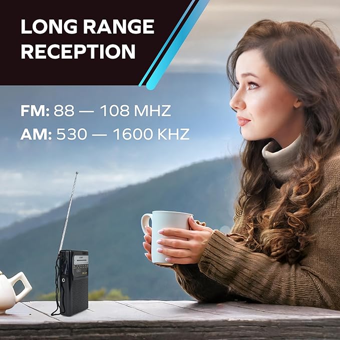 Coby Portable AM/FM Radio – Retro Battery Operated Pocket Radio with Powerful Speakers, Long 800-Hour Battery, Clear Reception, Emergency & Travel Transistor Device for Home or Outdoors