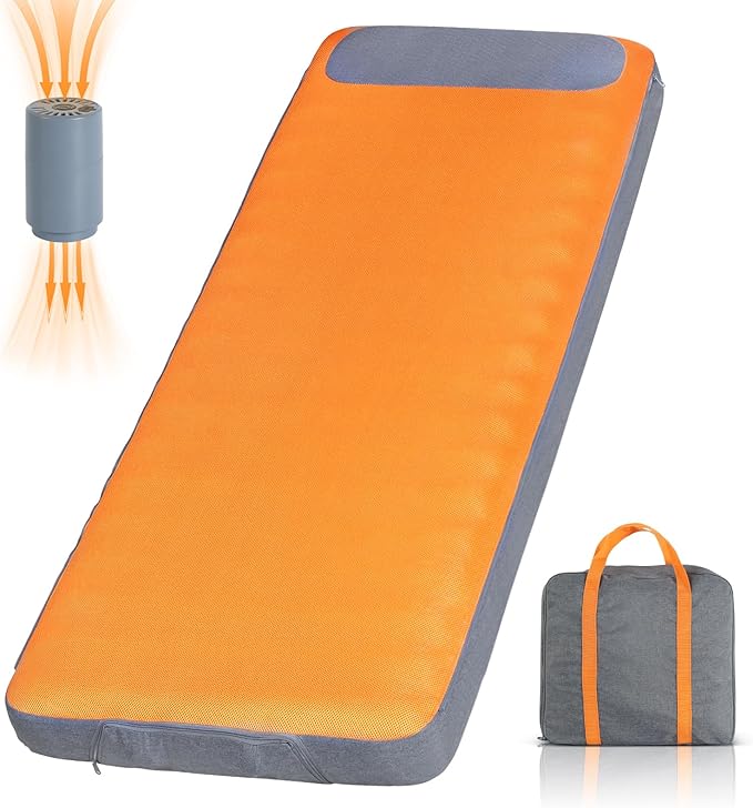 Sleeping Pad, 5.5" Thick Self Inflating Sleeping Pad with Electric Pump,4 Season Camping Mattress Pad with Built-in Pillow, Camping Essentials Gear for Hiking, Backpacking,Tent Use,Camping(Orange)