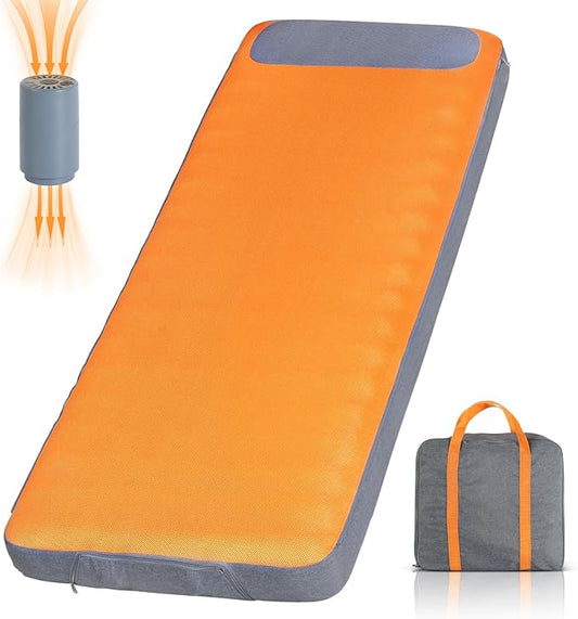 Sleeping Pad, 5.5" Thick Self Inflating Sleeping Pad with Electric Pump,4 Season Camping Mattress Pad with Built-in Pillow, Camping Essentials Gear for Hiking, Backpacking,Tent Use,Camping(Orange)