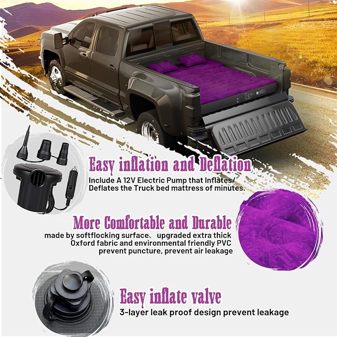Umbrauto Truck Bed Air Mattress: Inflatable Pickup Camping Mattress for 5.5-5.8ft Full Size Short Truck Bed, Blow Up Pick Up Truck Tent Air Bed for Outdoor Travel