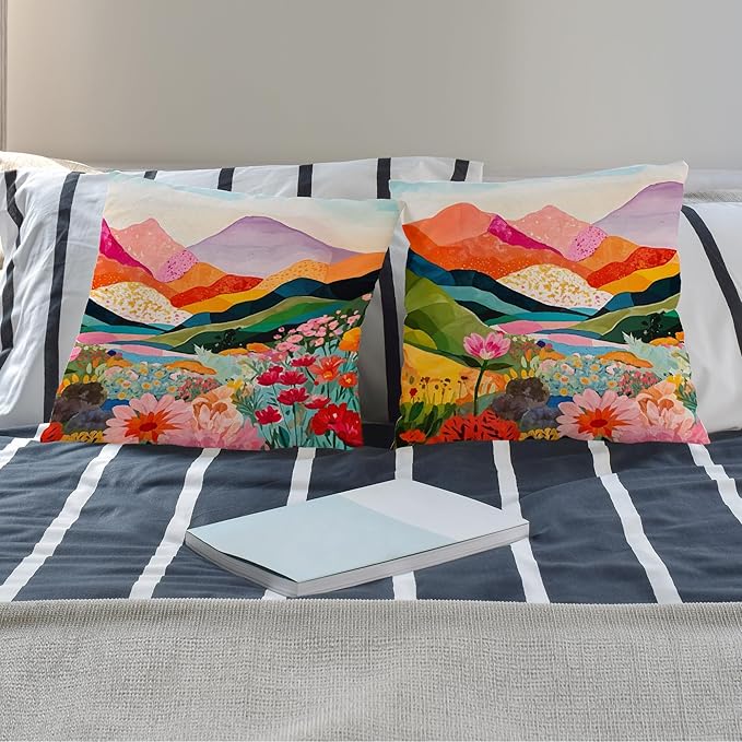 Abstract Mountain Pillow Covers for Women 18x18 Set of 2, Watercolor Landscape Throw Pillow Cases Decorative for Home Bedroom Living Room Office Decor