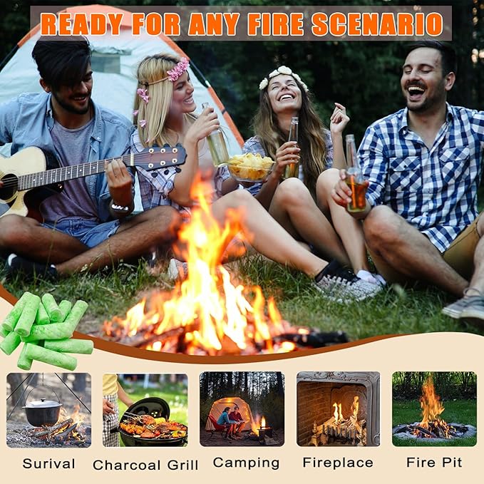 E500 Fire Plugs, 50 Pack All-Natural Fire Starters, Non-Toxic & Odor-Free, Long Burn Fire Starter for Camping, Fire Pits, BBQ & Emergency