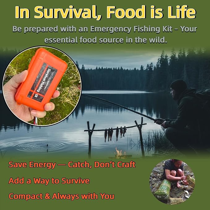 Mini Survival Fishing Kit Small Emergency Fishing TackleBox Pocket Outdoor Fishing Set Travel Party Fishing shoebox Surf Survivalist Fishing Accessories Pack Fishing Gear Gifts for Starter Men