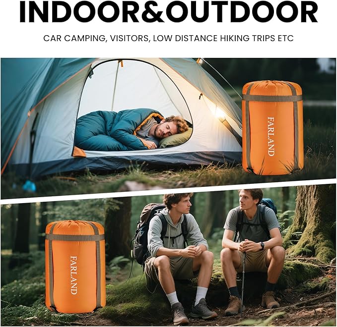 FARLAND Sleeping Bags for Adults Teens Kids with Compression Sack Portable and Lightweight for 3-4 Season Camping, Hiking,Waterproof, Backpacking and Outdoors