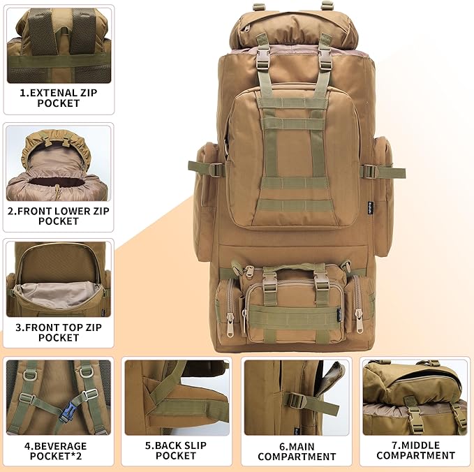 King'sGuard 100L Camping Hiking Backpack Molle Rucksack Military Camping Backpacking Daypack