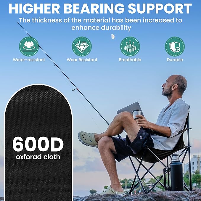 2-Pack Foldable Camping Chairs with Cup Holder, 300LB Lawn Portable Folding Chairs for Adults, Lightweight Outdoor Beach Chairs with Carry Bag for Camp, Fishing, Sports (Black)