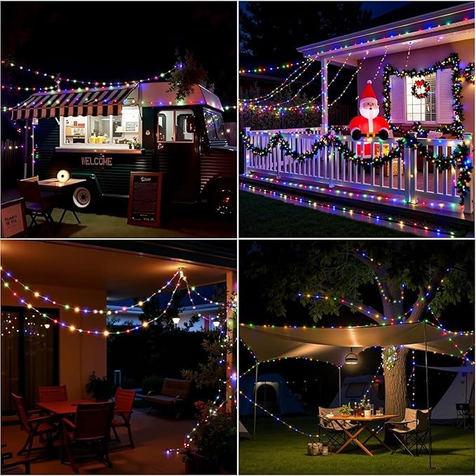 Solar Camping String Lights with 100 LEDs, 33 FT Outdoor Fairy String Lights with 13 Lighting Modes & Timer, Waterproof & Rechargeable, Camping Gear for Tent, Yard, Garden, Hiking, Travel Decor