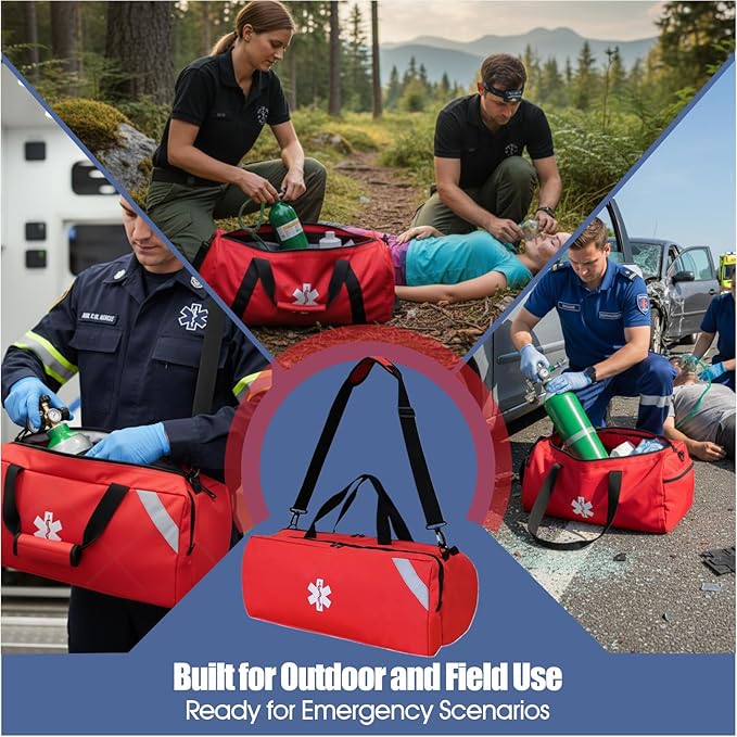 Oxygen Tank Carry Bag, Large Capacity Outdoor Emergency Cylinder Storage Shoulder Bag for Field Use and Transport (Red)