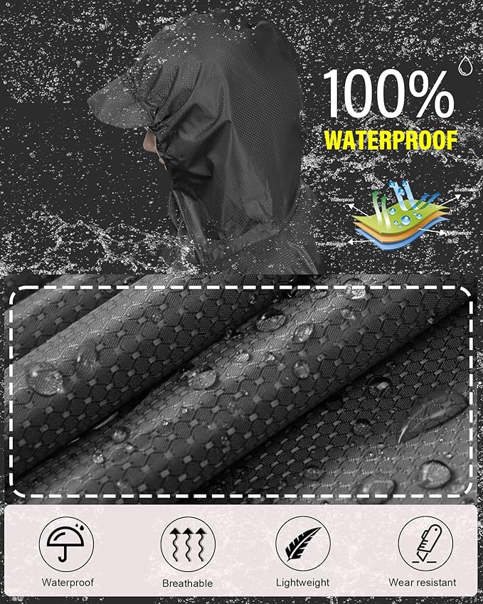 iCreek Hooded Rain Poncho Packable Unisex Raincoat Jacket with Pocket Waterproof Lightweight for Hiking, Camping, Outdoor