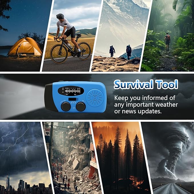 WVL Hand Crank Weather Radio, NOAA Emergency Radio Portable AM/FM Solar Powered 7400mWh with Flashlight, SOS Siren & Phone Charger for Camping & Survival(Blue)