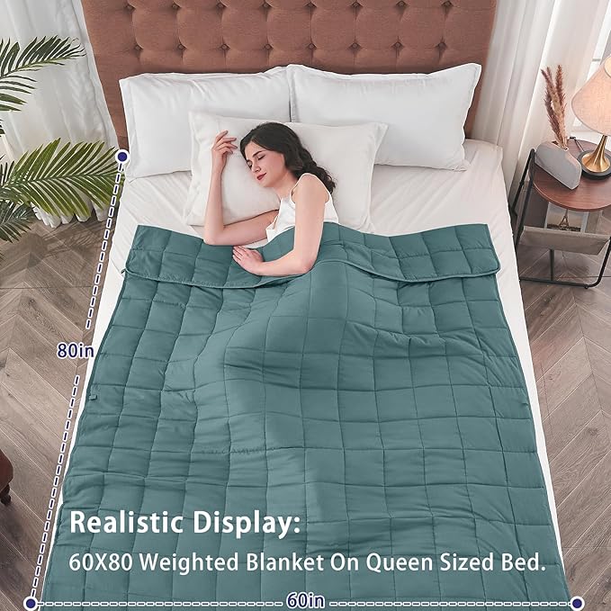 yescool Weighted Blanket for Adults (15 lbs, 60" x 80", Teal) Cooling Heavy Blanket for Sleeping Perfect for 140-160 lbs, Queen Size Breathable Blanket with Premium Glass Bead, Machine Washable