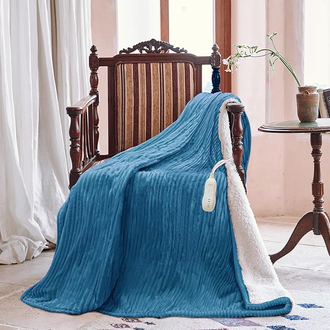 Texciting Heated Blanket Electric Throw 50”X60”-Heating Blanket with 5 Heat Settings-3 Hours Auto Off,ETL Certified,Machine Washable (Blue)