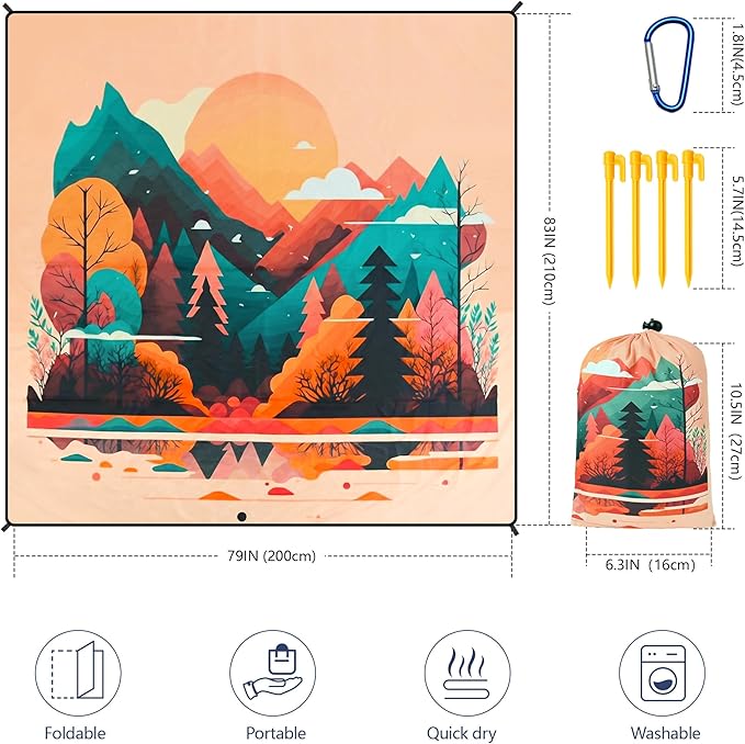 HIHOHO Beach Blanket Waterproof Sandproof Extra Large Beach Mat 79" X 83"/120"x108"for 1-8 Adults Quick Drying Durable Outdoor Picnic Mat for Beach Travel Camping Hiking