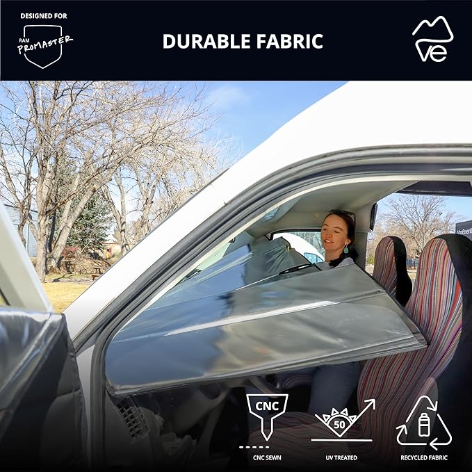 VanEssential Insulated Reflective Blackout Front Windshield Cover Designed for RAM Promaster Van Years 2014 to Current Model - Charcoal Gray Reflective