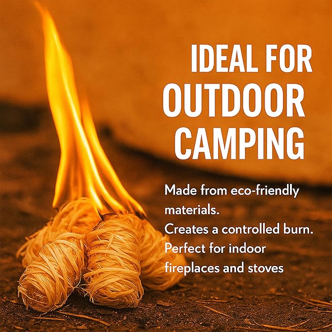 60 pcs Fire Starter – Natural Fire Starters for Campfires, BBQ, Fireplace. Pizza Oven - Weather-Resistant, Waterproof, Quick Ignite, Charcoal Odorless Starter for Grill