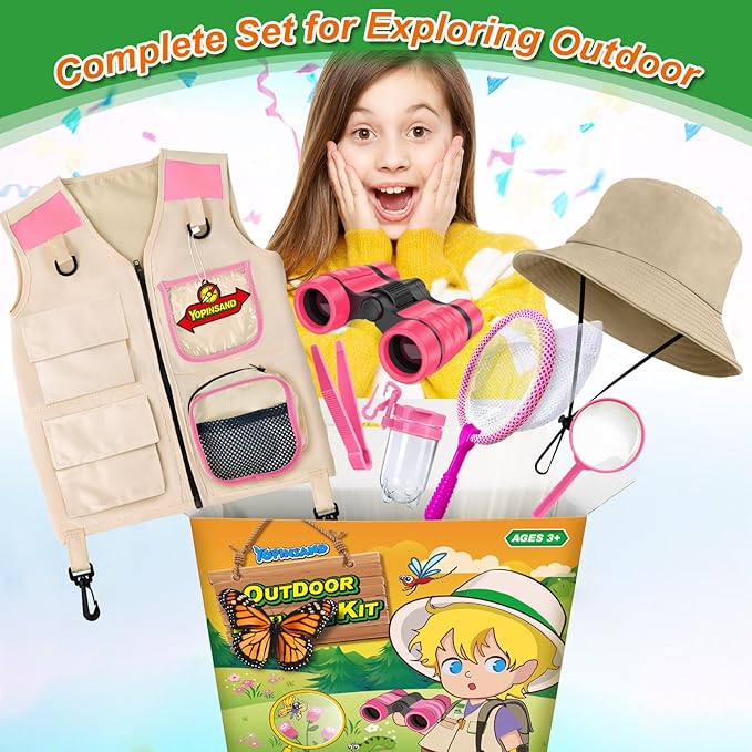 YOPINSAND Kids Explorer Kit & Bug Catcher Kit, Kids Camping Gear for Kids, Outdoor Exploration Set with Vest & Hat, Ideal Outdoor Camping Adventure Toys for Ages 3 4 5 6 7 8 Boys Girls