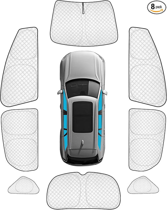KMF 8pcs Thicken Sun Shade for Ford Focus Hatchback 2014-2018 Accessories, Custom Fit Full Car Window Covers Sunshade for Windshield Side, UV Block and Privacy Blackout for Camping Outdoor