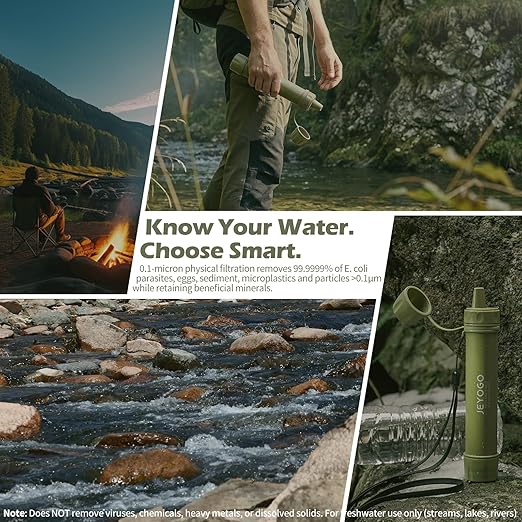 Survival Water Filter Straw - Portable Personal Water Purifier for Hiking, Camping & Bug Out Bag | Tactical Emergency Preparedness Gear, Wilderness Backpacking & Life Saving Equipment(1, Green)