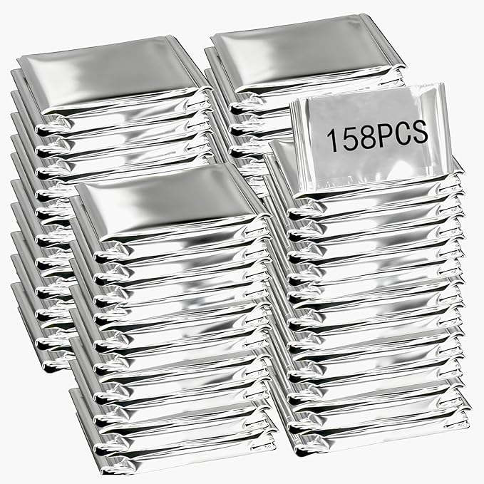 158 Pcs Emergency Blanket Bulk Silver Foil Reflective Supplies Set Survival Thermal Blanket Kit for Outdoors Camping Hiking First Aid Shelter Space