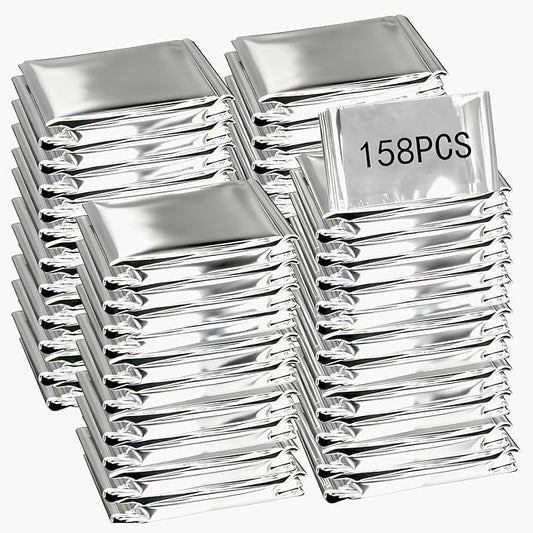 158 Pcs Emergency Blanket Bulk Silver Foil Reflective Supplies Set Survival Thermal Blanket Kit for Outdoors Camping Hiking First Aid Shelter Space