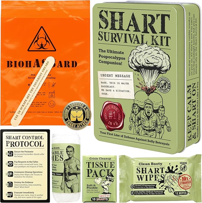 Witty Yeti’s Military-Grade Shart Survival Kit for When Your Butt Commits Treason. Emergency Backup Gag Gift for Digestive Mutiny & Rear-End Rebellion.