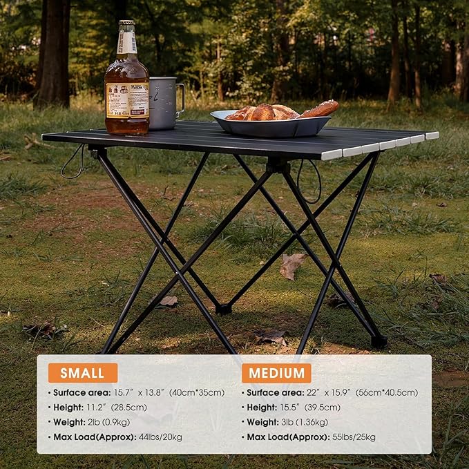 MOON LENCE Ultralight Folding Camping Table, Compact,Portbale with Carry Bag, for Outdoor Cooking, Picnic, Camp, Boat, Travel (Pure Black - S)