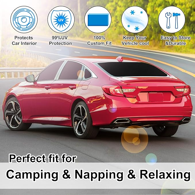 8PCS Windshield Sun Shade Custom Fit for 2018-2022 Honda Accord Sedan Accessories Foldable Sunshade Side Rear Window Shade Cover Full Set Privacy Protection Keeps Car Cool