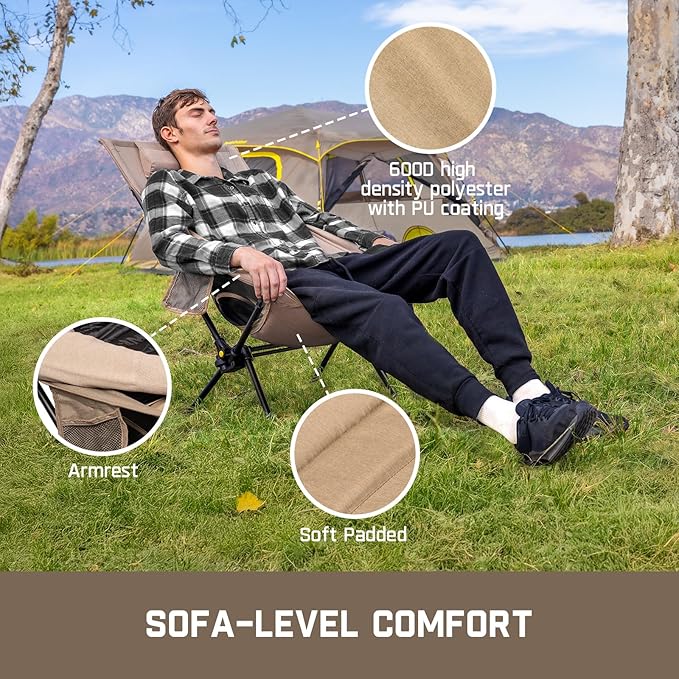 FanttikOutdoor Zeta L8 Max Camping Chair, Portable & Lightweight, Multi-Angle Adjustable, Supports up to 250 lbs, Comfort-Driven Design, High Strength Camping Chair for Travel, Hiking, Fishing, Khaki
