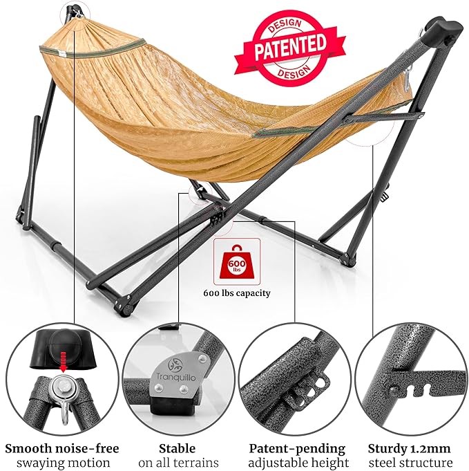 Tranquillo Combo x2 Hammocks with Stand for Outside & Tree Straps, Heavy Duty Hammock with Stand 600lbs for Indoor Outdoor Patio Backyard, x2 Hammocks for 2 Person (Combo - Yellow, Medium)