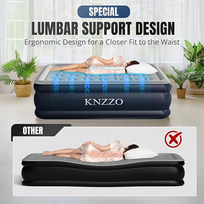 KNZZO Full Air Mattress with Built-in Pump, 18" Top Inflatable Mattress with Waterproof Flocking Fabric, Three-Minute Quick-Inflatable Bed. Portable Blow Up Mattress for Home, Outdoor and Guests