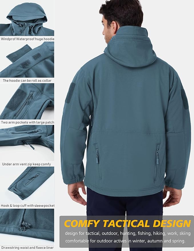 ReFire Gear Men's Army Special Ops Military Tactical Jacket Softshell Fleece Hooded Outdoor Coat