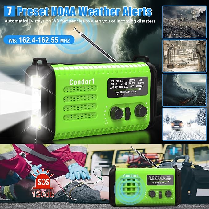 20000mAh Solar Hand Crank Emergency Radio, NOAA Portable Emergency AM/FM Radio with LED Flashlight Reading Lamp SOS Alarm USB-C Cell Phone Charger for Hurricane Survival