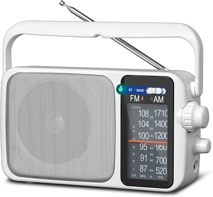 YOWGULF AM FM Radio with Best Reception,Bluetooth Portable AM FM Transistor Radio,Battery Operated or AC Power,Large Dial,Headphone Jack, Gifts for Seniors Elderly