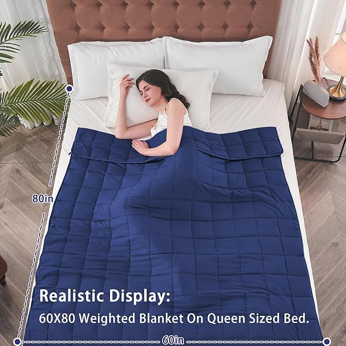 yescool Weighted Blanket for Adults (25 lbs, 60" x 80", Blue) Cooling Heavy Blanket for Sleeping Perfect for 240-260 lbs, Queen Size Breathable Blanket with Premium Glass Bead, Machine Washable