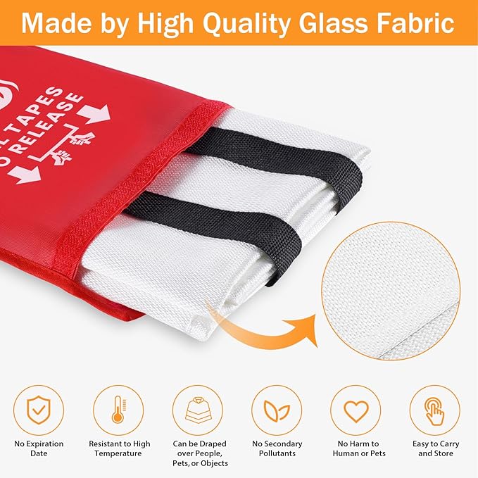 kanhiro Fire Blanket Emergency for Home Kitchen - Fiberglass Fire Suppression Blanket Great for School, Fireplace, Grill, Car, Office, Warehouse (6 Pack, 39 in X 39 in)