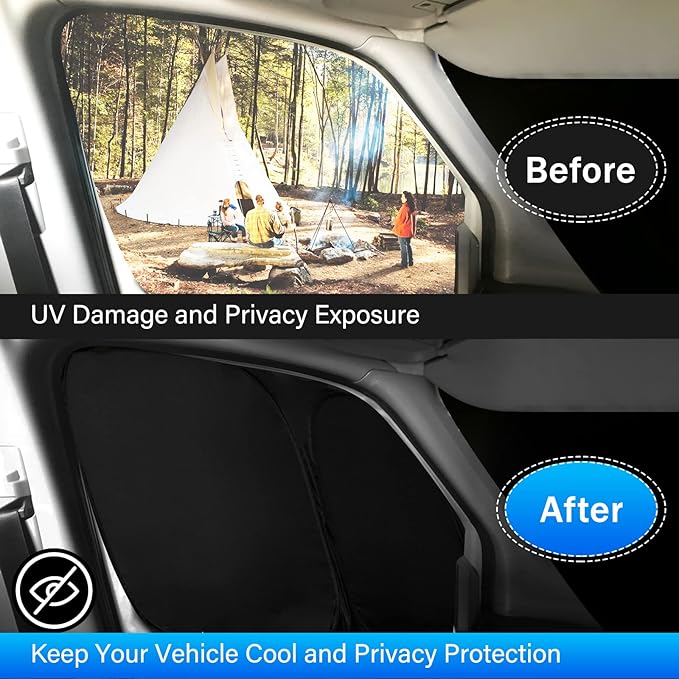 T TGBROS Windshield Sun Shade for Ford Transit 2015-2025 2026 Car Window Shades Thicken UV Block and Blackout Privacy Foldable Sunshades 2PCS Accessories Keep Cool Sun Visor Covers