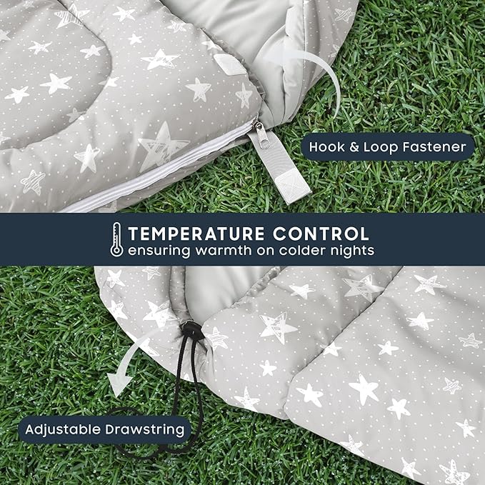 Wake In Cloud - Star Kids Sleeping Bag for Boys Girls Toddlers, Camping in Warm Cold Weather, Backpacking Lightweight Compact Outdoor Liner for 3 Seasons Summer Spring Fall