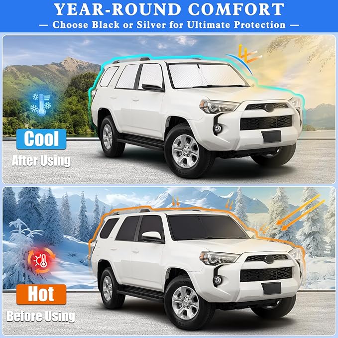 ZATOTOO Car Window Shades for 2017-2024 Toyota 4Runner Sun Shade for Side Window Front Rear Windshield Triangular Window Shade Privacy UV Ray Sun Blocker Heat Insulation for Camp Nap Long Time Parking
