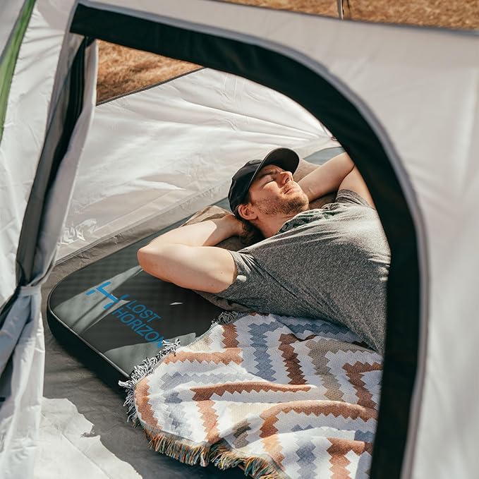 LOSTHORIZON Air & Foam Camping Mattress, Self-Inflating Sleeping Pad, 4.5" Thick, with Air Pump, Queen, Gray