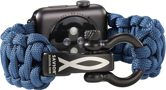Savior Survival Gear Paracord Watch Band - Compatible with Apple Watch Band 49mm 46mm 45mm 44mm 42mm - iWatch Band Series Ultra 10 9 8 7 6 5 4 3 2 1 SE – Adjustable strap for men (Dark Blue, X-Large)
