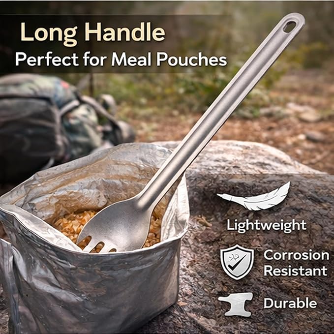 Titanium Long Handle Spork Ultralight Camping Spoon Fork, Backpacking Utensil with Storage Bag for Hiking, Travel & Outdoor Cooking,Flatware for Outdoor Camping