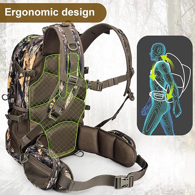 YVLEEN Hunting Backpack, Durable Camo Hunting Packs for Men, Large Capacity Hunting Day Pack for Rifle Bow Gun