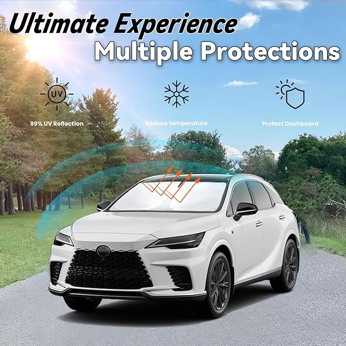 Windshield Sun Shade for Lexus RX 2010-2015, 2023-2024 RX350/RX350h/RX450h/RX500h, Car Front Window Sunshade with 240T Sun Visor Protector Blocks UV Rays Heat Sun Shield Accessories