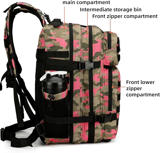 Lovelinks21 45L Tactical Assault Backpack 3 day assault pack with Molle Waterproof backpack Rucksack for Tactical Backpacks (Pink Camo)