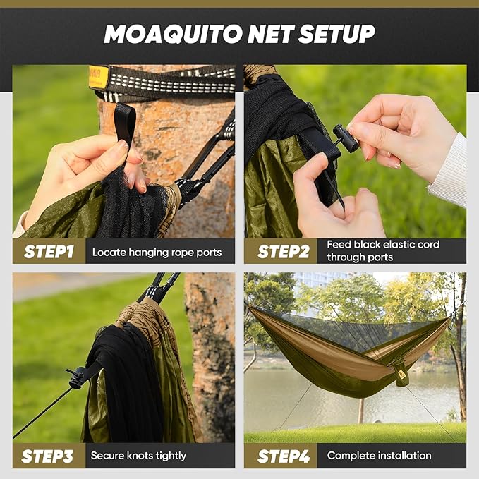 Camping Hammock with Mosquito Net, 600 lbs Portable Hammock with Tree Straps,2-in-1 Double/Single Travel Hammocks Tent for Outside/Indoor/Backpacking/Beach-Green&Khaki