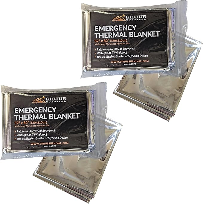 Emergency Blankets - Thermal Solar Blankest - Survival Kit Essential, Winter Car Kit, Outdoor First Aid (4 Pack)