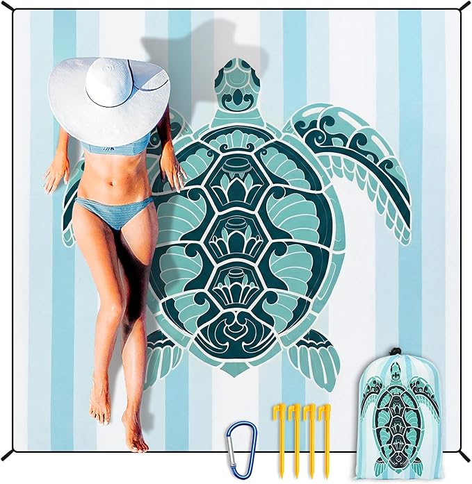 HIHOHO Beach Blanket Waterproof Sandproof Extra Large Beach Mat 79" X 83"/120"x108"for 1-8 Adults Quick Drying Durable Outdoor Picnic Mat for Beach Travel Camping Hiking