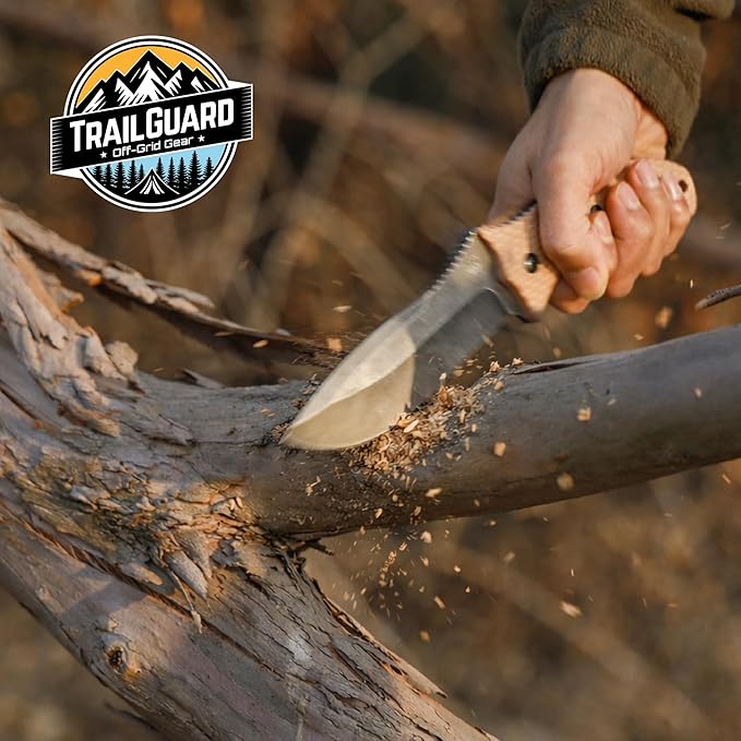 Off-Grid Gear TRAILGUARD Camping & Tactical Fixed Blade Knife, Stainless Steel Blade, Grippy FRN Scales, Sheath, Built For Campers, Preppers, Hunters, Fishermen, Survivalists, Handymen, Boaters, Bug Out Bag (Rustic Canyon)
