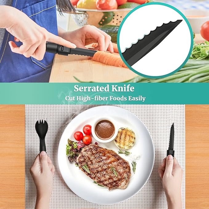 Tactical Spork, Tactical Spork Spoon Combo, 3 in 1 Tactical Camping Utensils, Camping Gear & Backpacking Gear, 2 Pack, Black